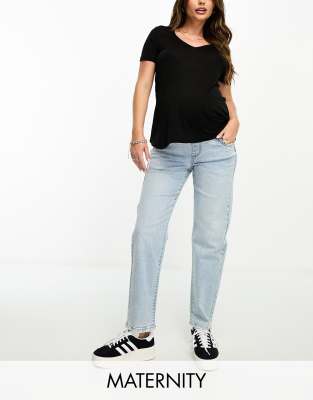 Cotton On Maternity - Elastische Jeans mit geradem Schnitt in Blau, Umstandsmode