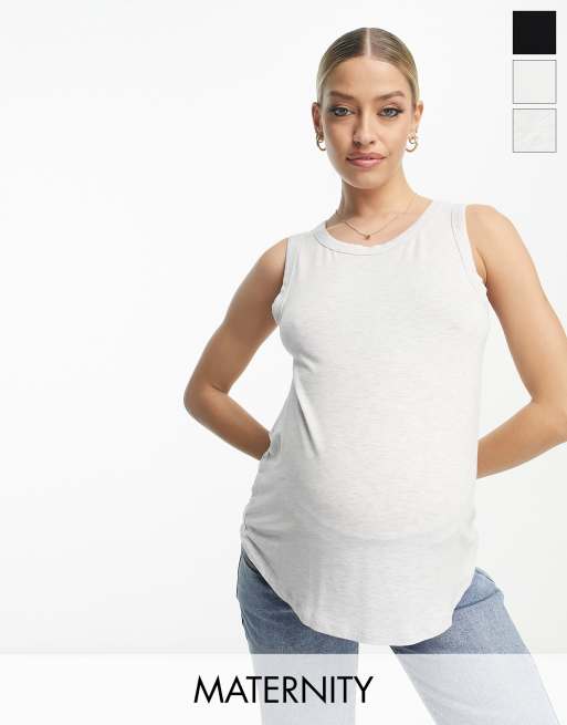Cotton On Maternity – Everyday Girlfriend - 3er-Pack Tanktops in Schwarz, Weiß und Grau, Umstandsmode 