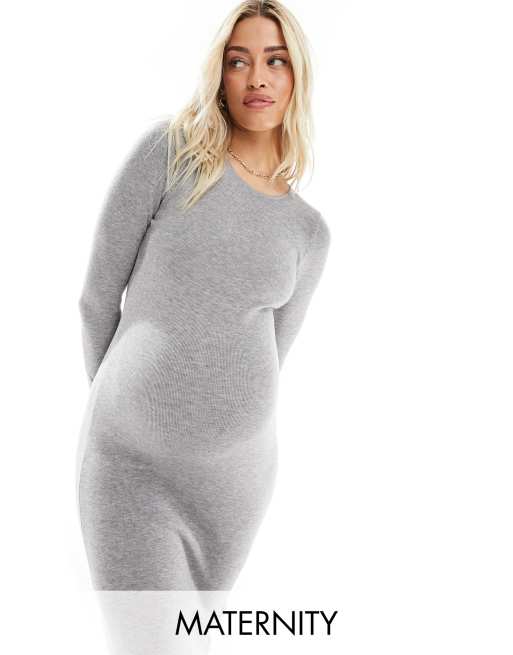 Cotton On Maternity - Gebreide midi-jurk met lange mouwen in donkergrijs 