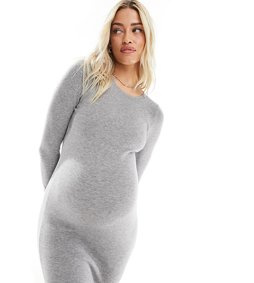 Cotton On Maternity knitted long sleeve midi dress in dark grey
