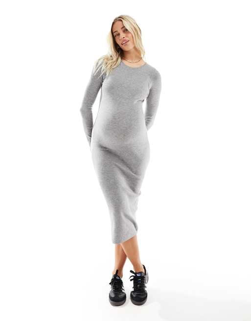 Grey long sleeve midi dress hot sale