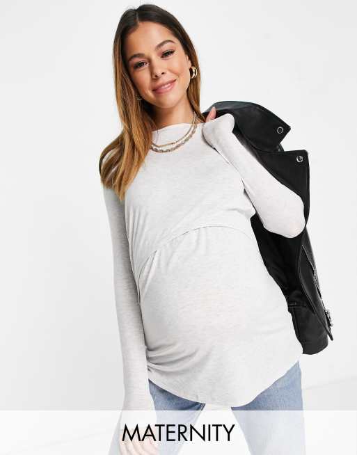 Cotton On Maternity – Langärmliges 2-in-1-Oberteil in Grau
