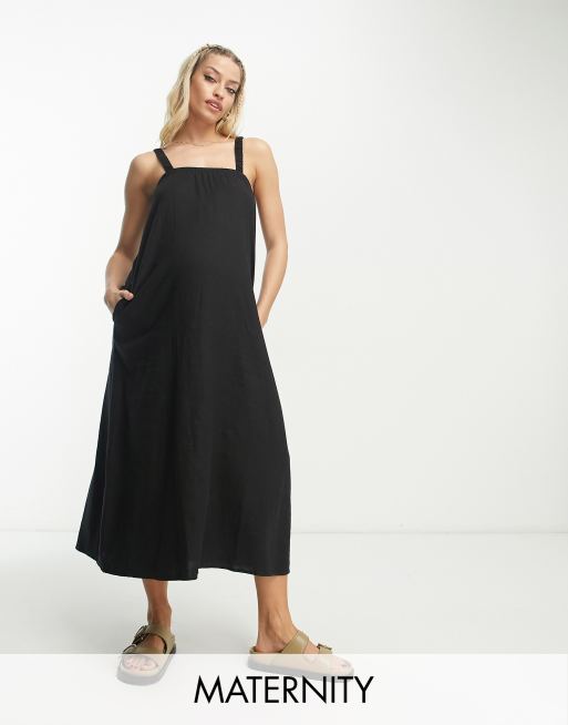 Cotton On Maternity – Locker geschnittenes Maxikleid in Schwarz, Umstandsmode 