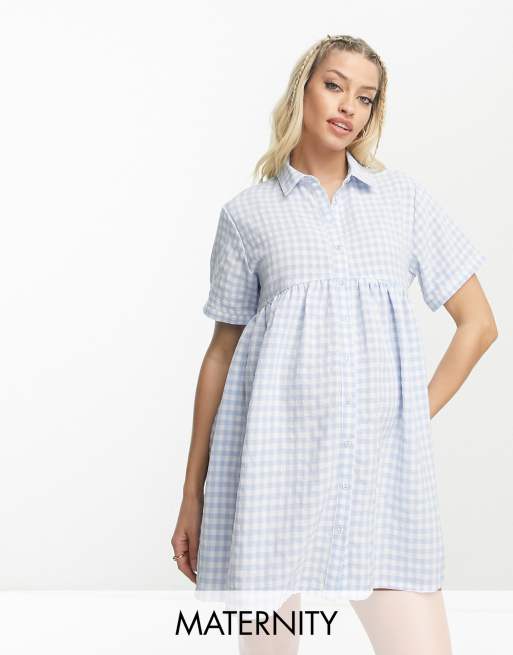 Cotton On Maternity – Luźna warstwowa sukienka koszulowa mini w niebieską kratkę vichy 