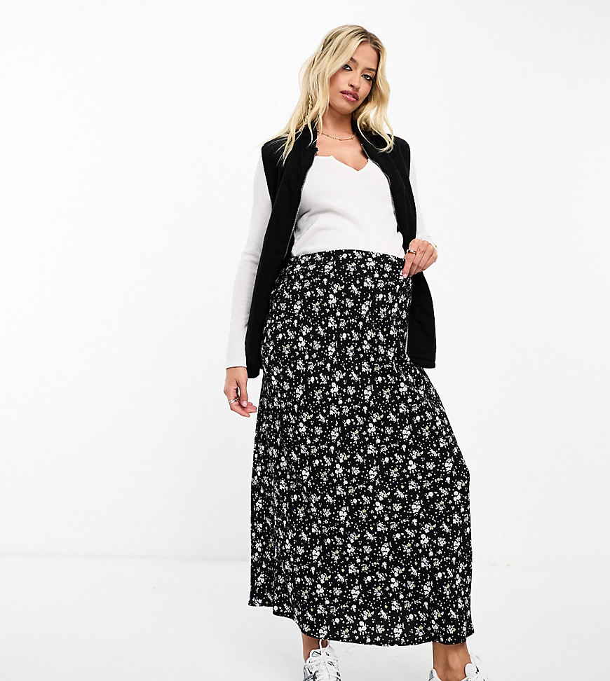 Cotton On Maternity maxi slip skirt in black floral print