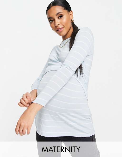 Cotton On Maternity – Niebieski top dwa w jednym z długim rękawem i wzorem w paski 