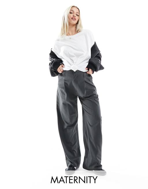 Cotton On Maternity relaxed suit pants in gray pinstripe 