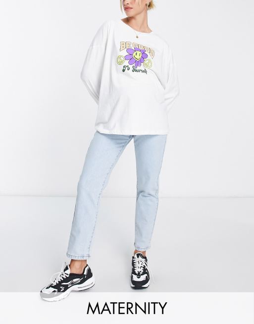 Cotton On Maternity stretch mom jeans in light blue 