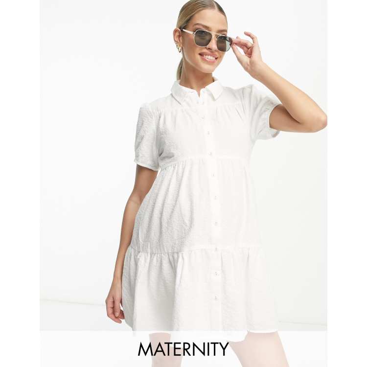 cotton tiered shirt dress Organic-Cotton Tiered Shirtdress