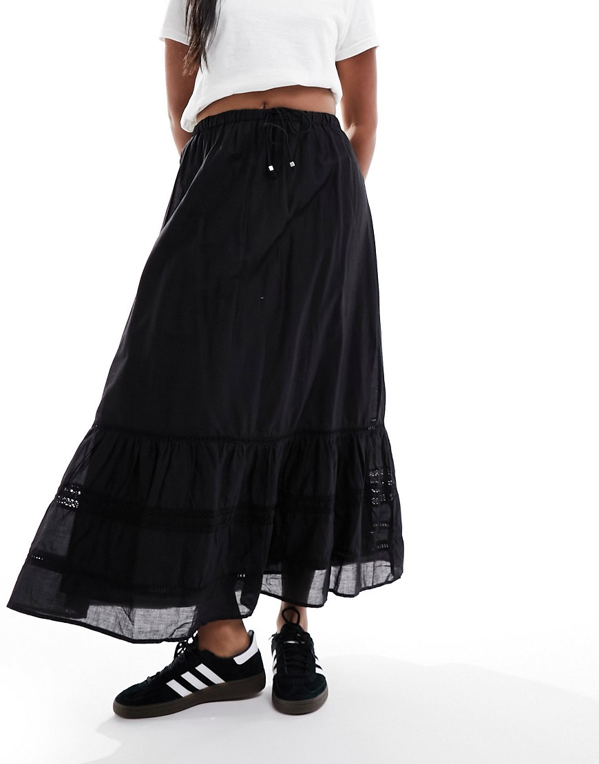 Cotton:on Cotton On Maxi Prairie Skirt With Lace Trim Detail In Black