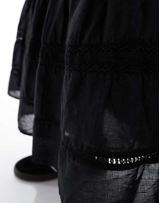 Cotton On maxi prairie skirt with lace trim detail in black , 2 of 5
