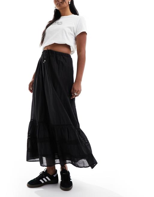 Cotton On maxi prairie skirt with lace trim detail in black , 3 of 5