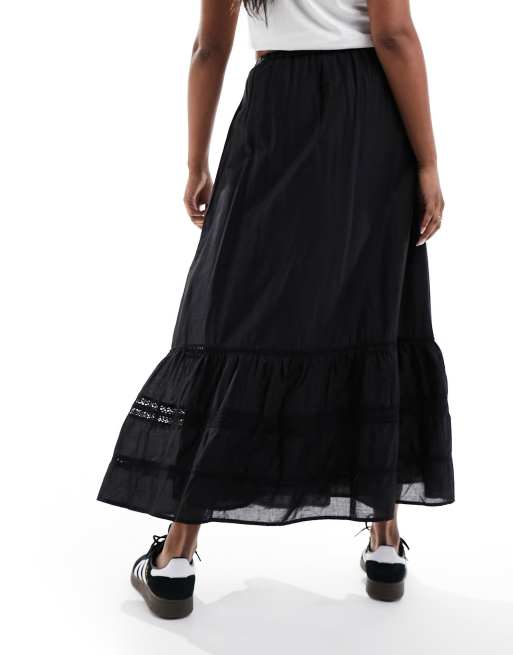 Cotton On maxi prairie skirt with lace trim detail in black ASOS