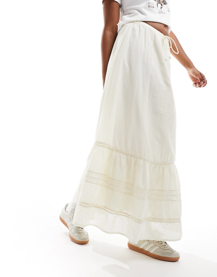 Cotton On maxi prairie skirt with lace trim detail in stone-Neutral