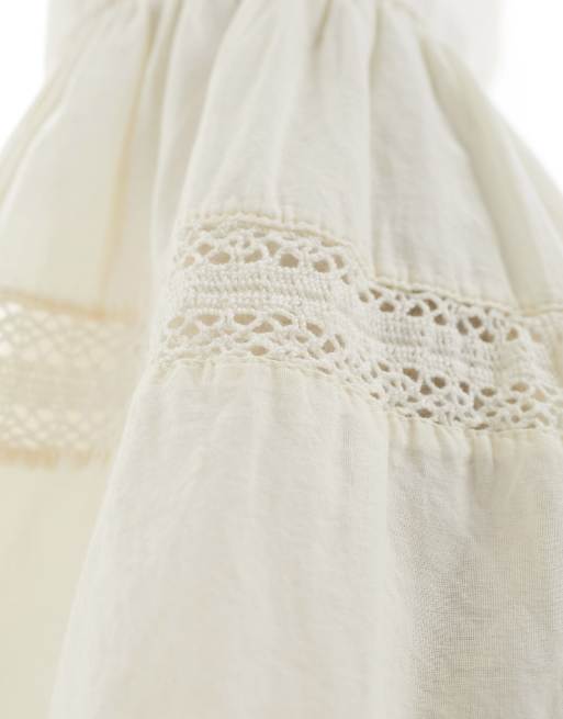 Cotton On maxi prairie skirt with lace trim detail in stone , 2 of 5
