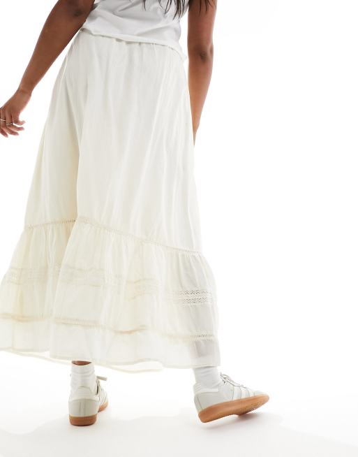 Cotton On maxi prairie skirt with lace trim detail in stone , 3 of 5