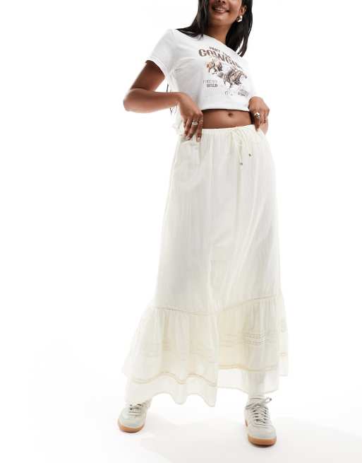 Cotton On maxi prairie skirt with lace trim detail in stone , 5 of 5