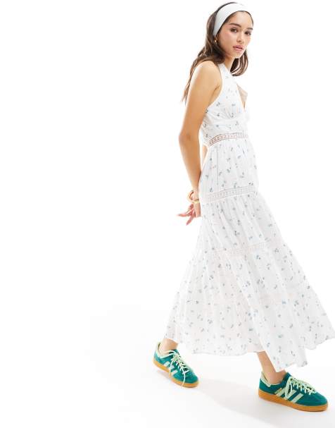 Cotton On – Maxi-Prärie-Kleid mit Neckholder-Träger und zartblauem Blümchenmuster - view 1