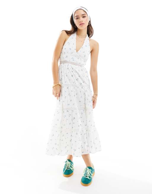 Cotton On – Maxi-Prärie-Kleid mit Neckholder-Träger und zartblauem Blümchenmuster , 3 von 4