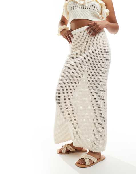 Cotton On maxi shift skirt in ecru crochet co-ord 
