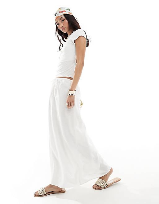 Cotton On maxi slip skirt in linen look white | ASOS
