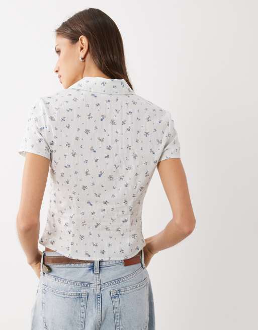 Cotton On – Maya – Gerafftes Hemd mit kleinem Blumenmuster und Nadelstreifen, 4 von 4