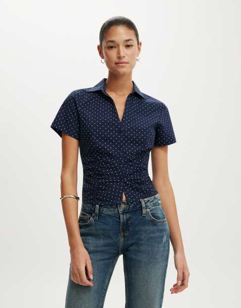 Cotton On Maya polka dot rouched shirt in navy - view 1