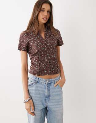 Cotton On Maya Ruched Shirt In Brown