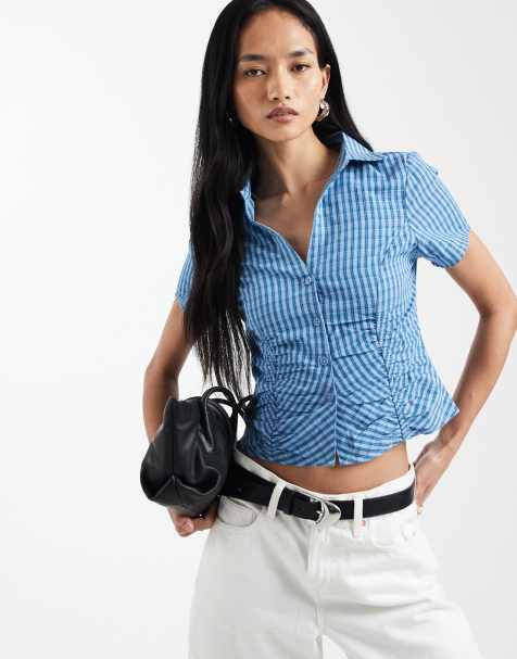 Cotton On maya ruched shirt in harri check - view 1