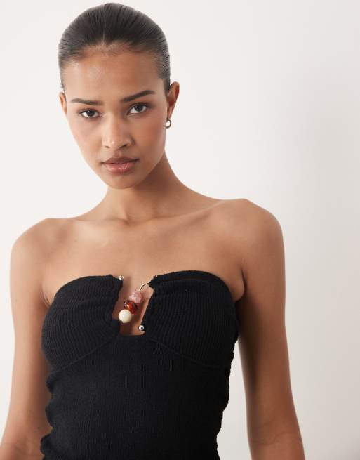 Cotton On metal trim knit bandeau top in black, 3 of 4