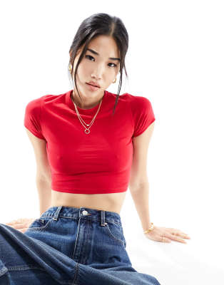 Cotton:On Cotton On micro crop t-shirt in crimson-Red