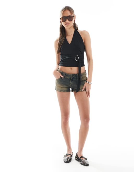 Cotton On – Micro-Jeansshorts in Rostblau mit niedrigem Bund , 2 von 5