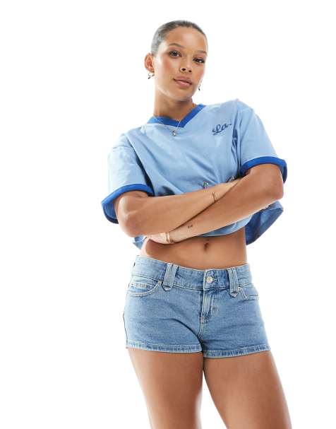 Cotton On Micro low denim short in mid blue - view 1