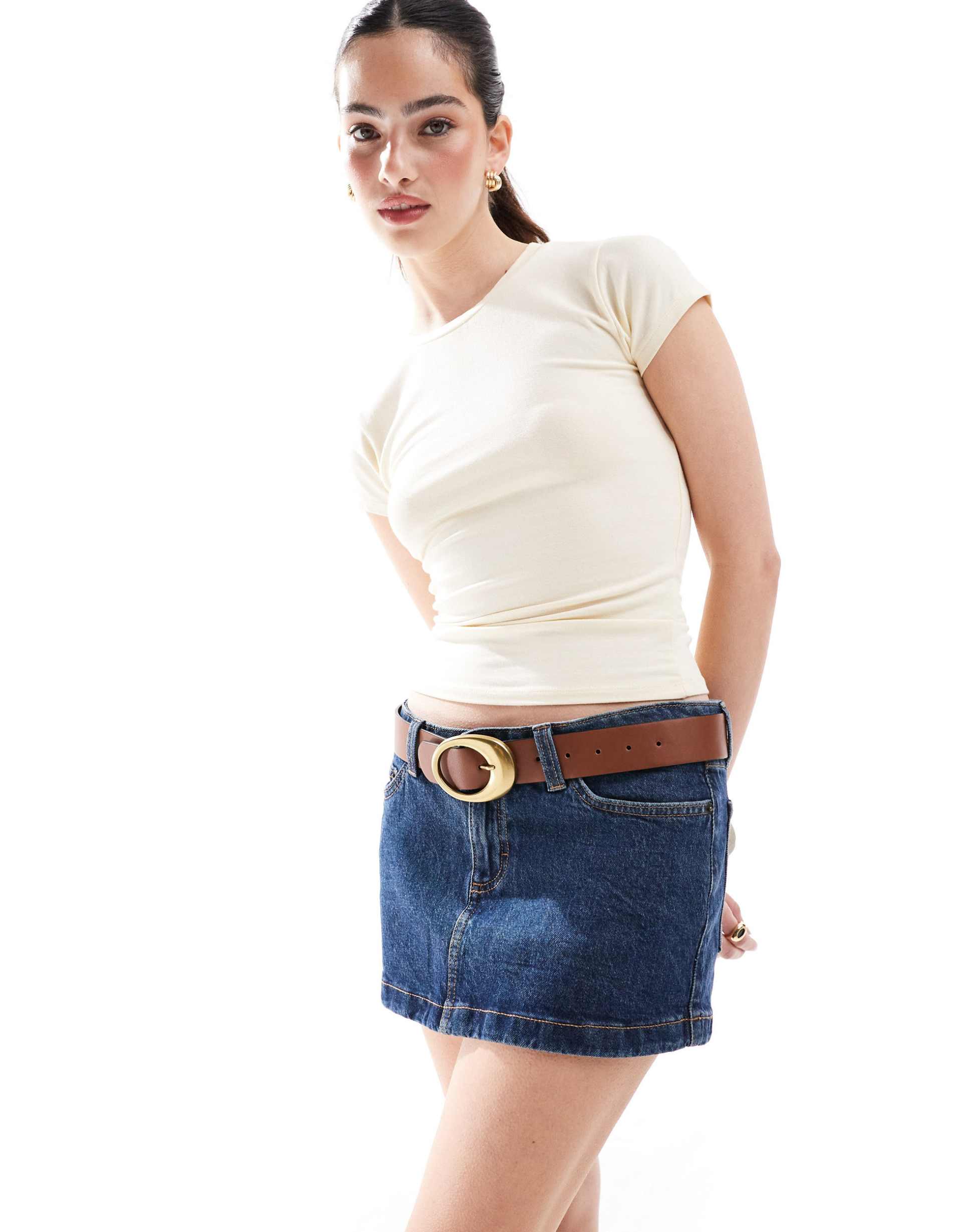 cotton on micro low denim skirt in dark blue