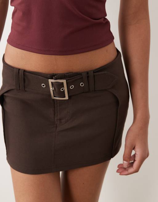 Cotton On - Micro minirok met stretch en riem in donkerbruin, 3 van 5