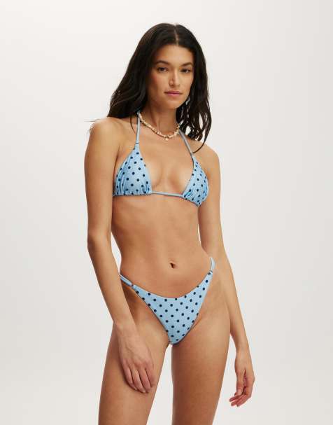 Cotton On Micro string triangle bikini top in blue - view 1