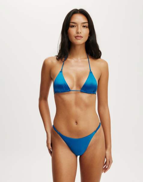 Cotton On Micro string triangle bikini top in blue - view 1