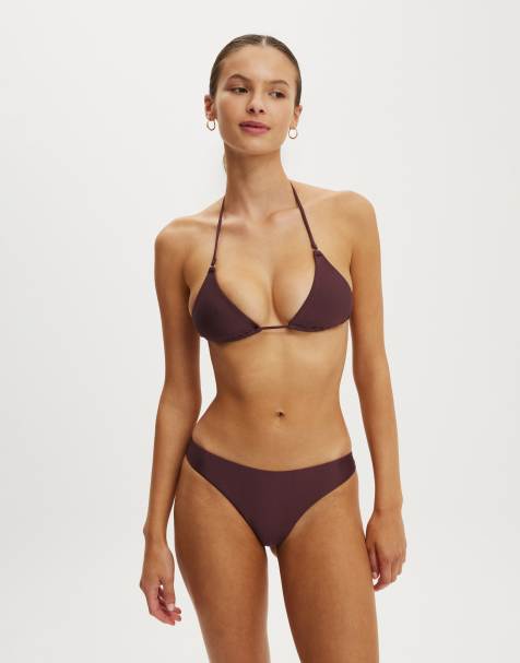 Cotton On Micro string triangle bikini top in brown - view 1