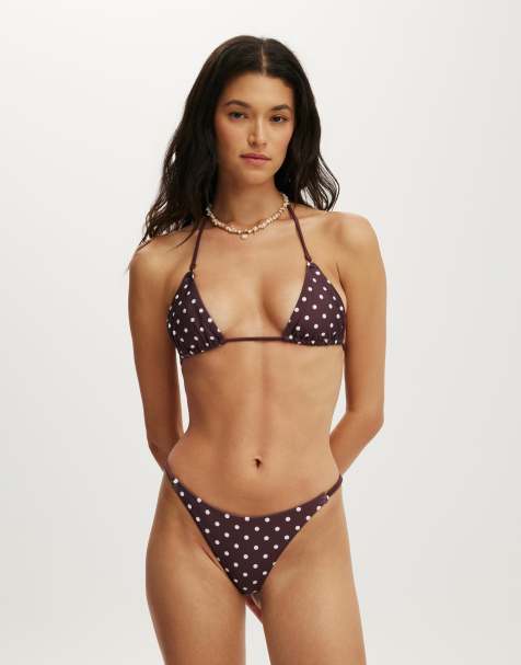 Cotton On Micro string triangle bikini top in brown - view 1