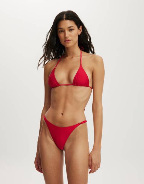 Cotton On Micro string triangle bikini top in red - view 1