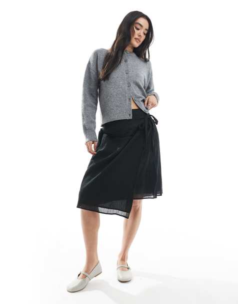 Cotton On midi wrap skirt in black - view 1