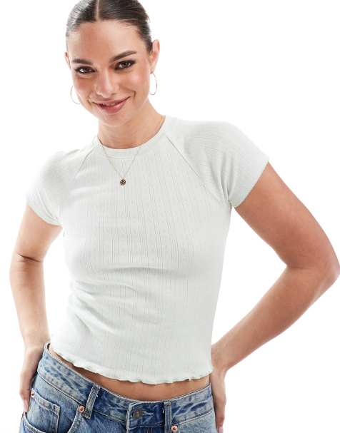 Cotton On – Miętowy, ażurowy T-shirt o dopasowanym kroju - view 1