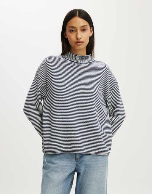 Cotton On Mila mock neck sweater in shadow navy porcelain stripe, 2 of 4