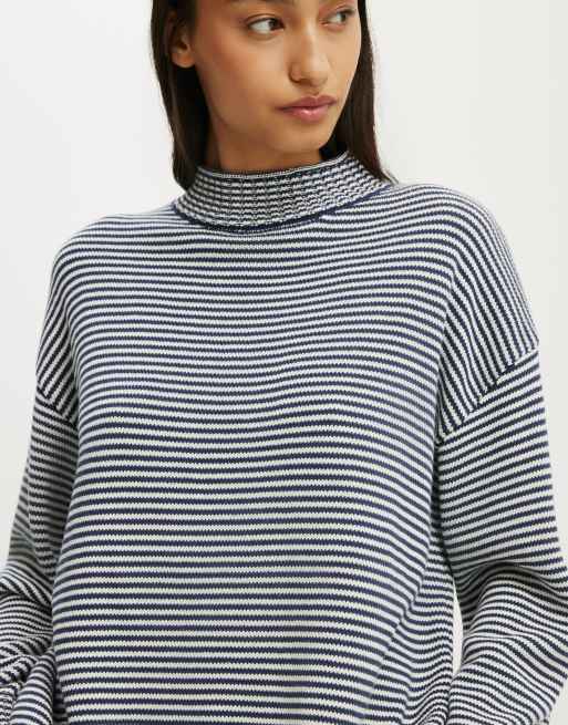 Cotton On Mila mock neck sweater in shadow navy porcelain stripe, 3 of 4