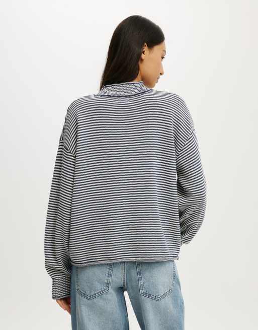 Cotton On Mila mock neck sweater in shadow navy porcelain stripe, 4 of 4