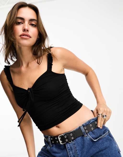 Cropped Jersey Camisole Top - Black - Ladies