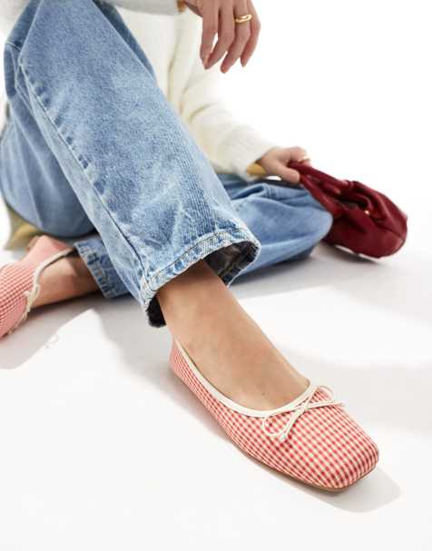 Cotton On Milley ballet pumps in red gingham - view 1