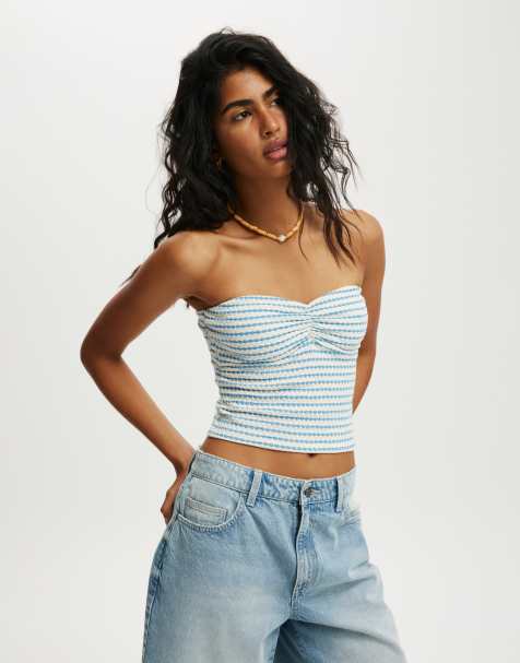Cotton On Milli gather front tube in blue - MBLUE - view 1