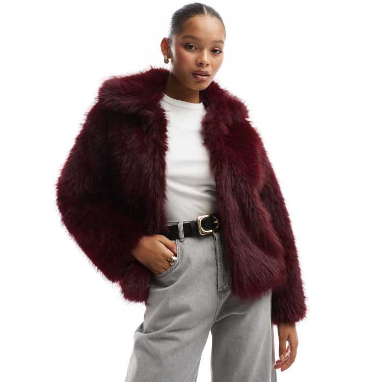 Mango cheapest Chilly Faux Fur Long Coat Womens XS Burgundy Teddy Jacket Winter