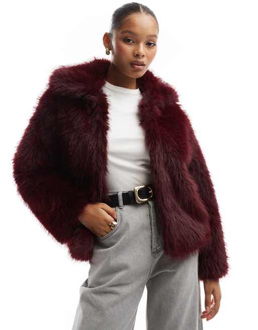 Cotton On Mimi faux fur jacket in burgundy